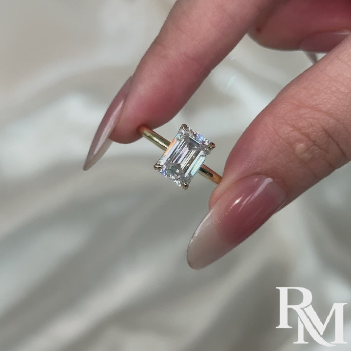 S925 Moissanite 3.5Ct Emerald Cut Solitaire Engagement Ring in 18K Yellow Gold Plated Sterling Silver