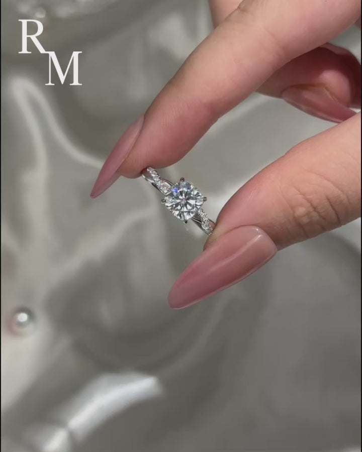 Moissanite 2.0Ct Cushion Cut Twist Engagement Ring Travel Ring In Sterling Silver