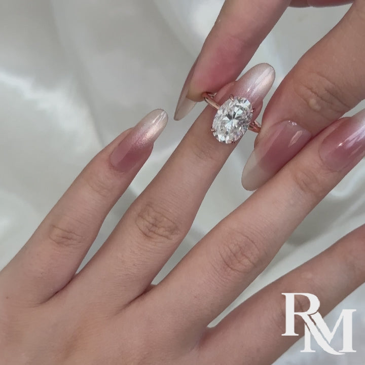 S925 Moissanite 5.5 Ct Solitaire Oval Cut Rose Gold Engagement Ring For Women