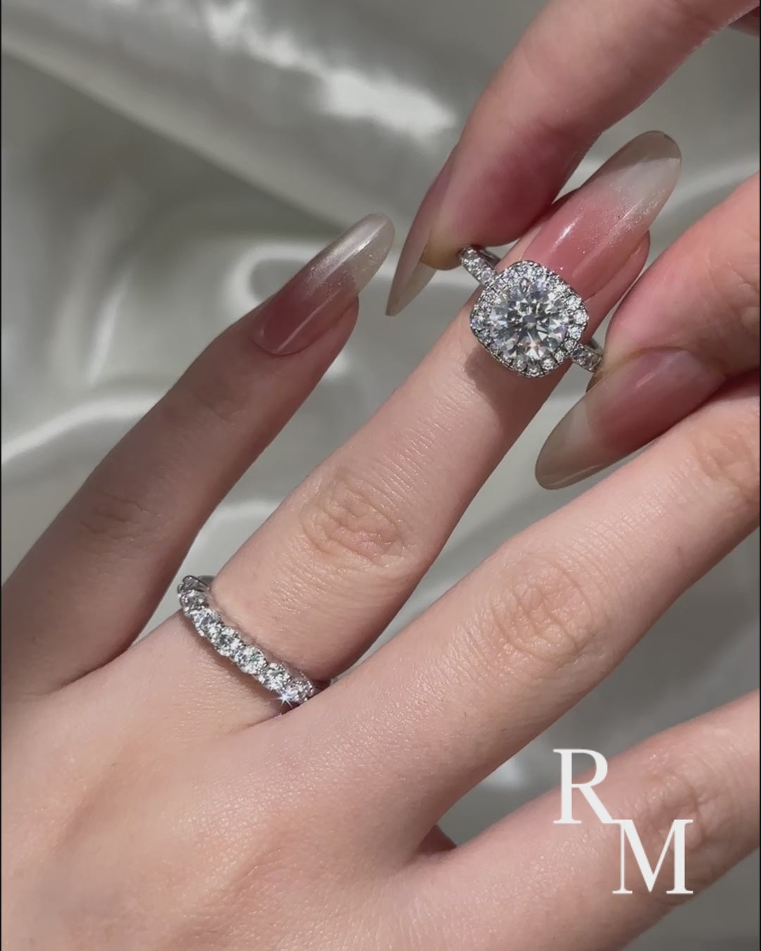 Moissanite 2.0Ct Halo Round Cut White Gold Promise Ring With Seven Stone Round Cut Anniversary Ring