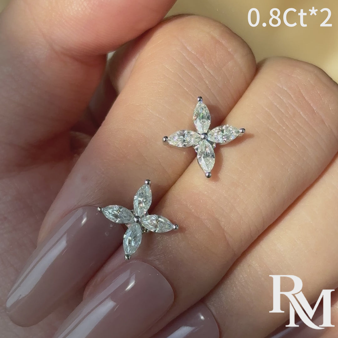 S925 Moissanite 0.8Ct*2 Marquise Floral Stud Earrings