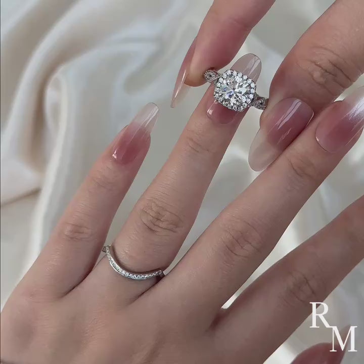 Moissanite 2.0Ct Halo Round Cut Twist White Gold Wedding Ring Set In Sterling Silver