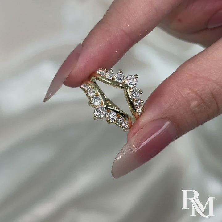 Rodiffy S925 Moissanite V-Shaped Crown Enhancer Band In 18K Yellow Gold Plated Silver