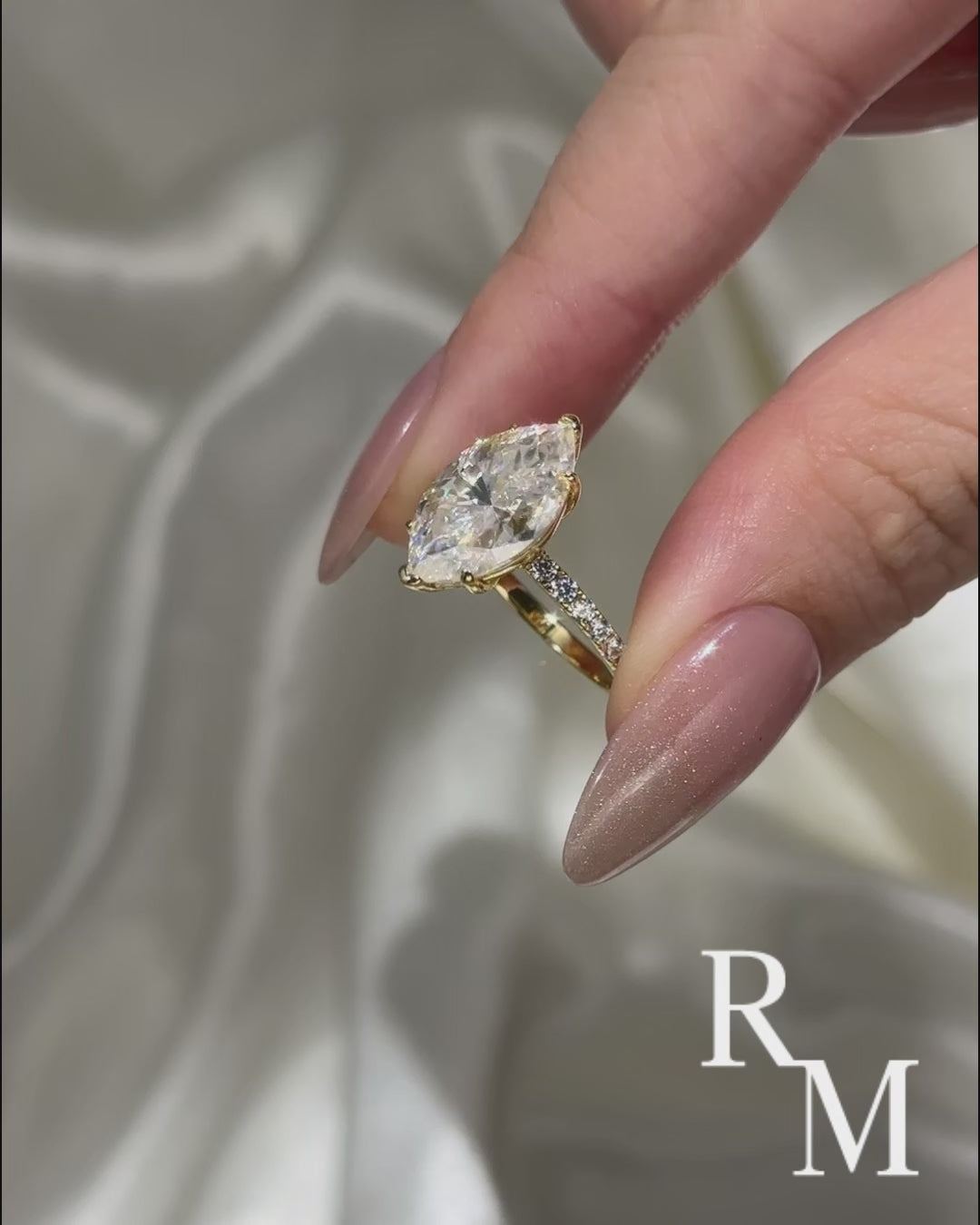 Rodiffy Moissanite 4.0 Ct Marquise Cut Yellow Gold Half-Coverage Engagement Ring