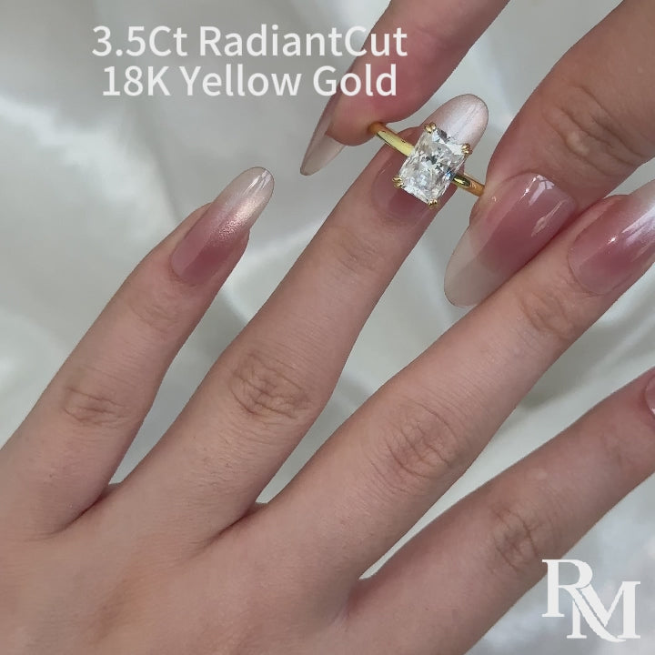 S925 Moissanite 3.5Ct Radiant Cut Hidden Halo Engagement Ring 18K Yellow Gold Plated Promise Wedding Ring For Women