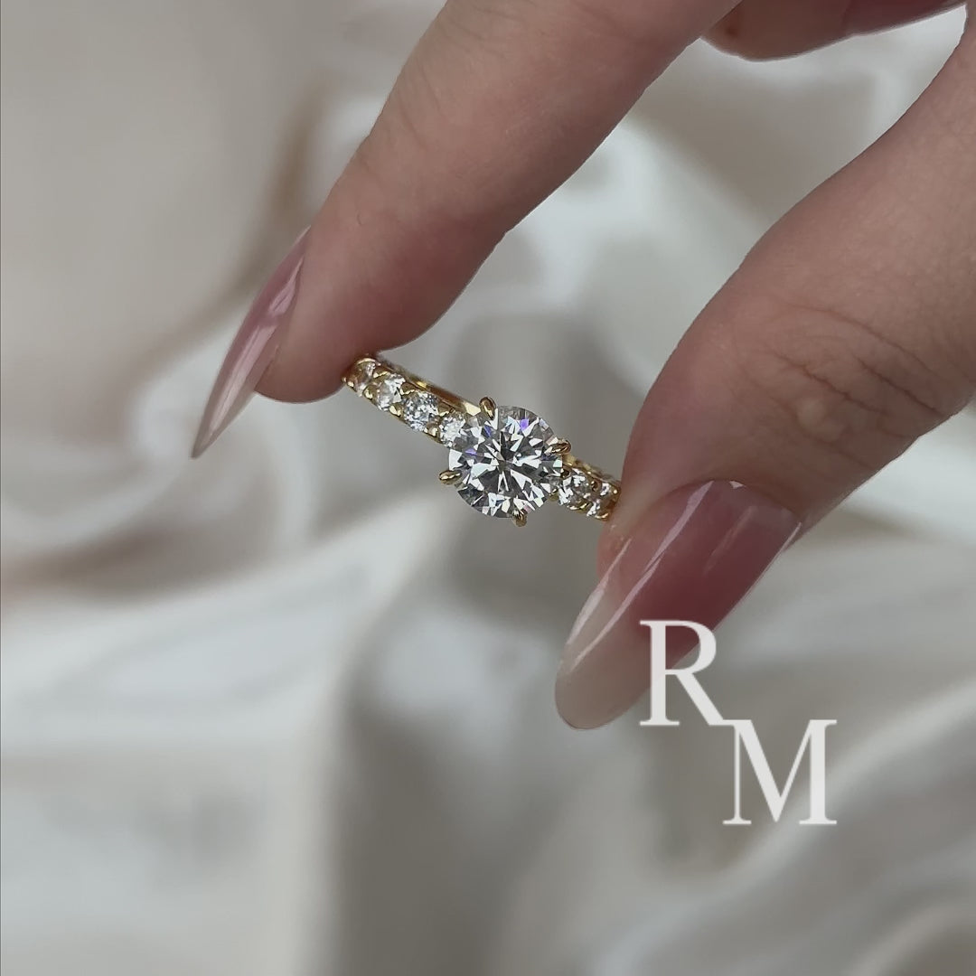 Moissanite 2.0 Ct Round Cut Down Pavé Engagement Ring