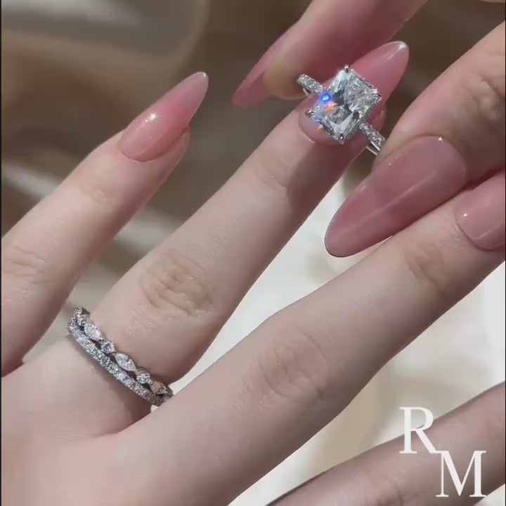 Rodiffy 3.5 Ct Radiant Cut Moissanite Diamond Wedding Ring with Round & Marquise Accents Bands