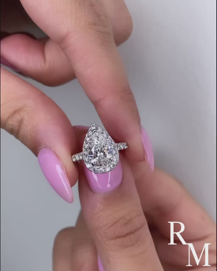 Rodiffy Moissanite 2.5 Ct Pear Cut Halo Engagement Ring For Women