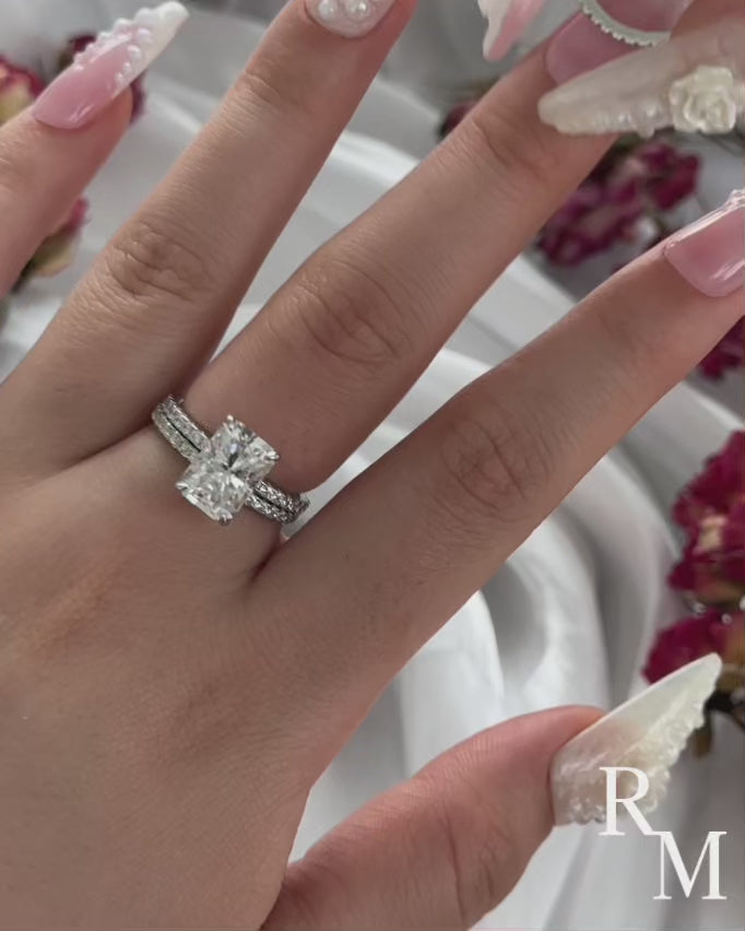 3.5 Ct Radiant Cut 3PC White Gold Moissanite Diamond Wedding Ring