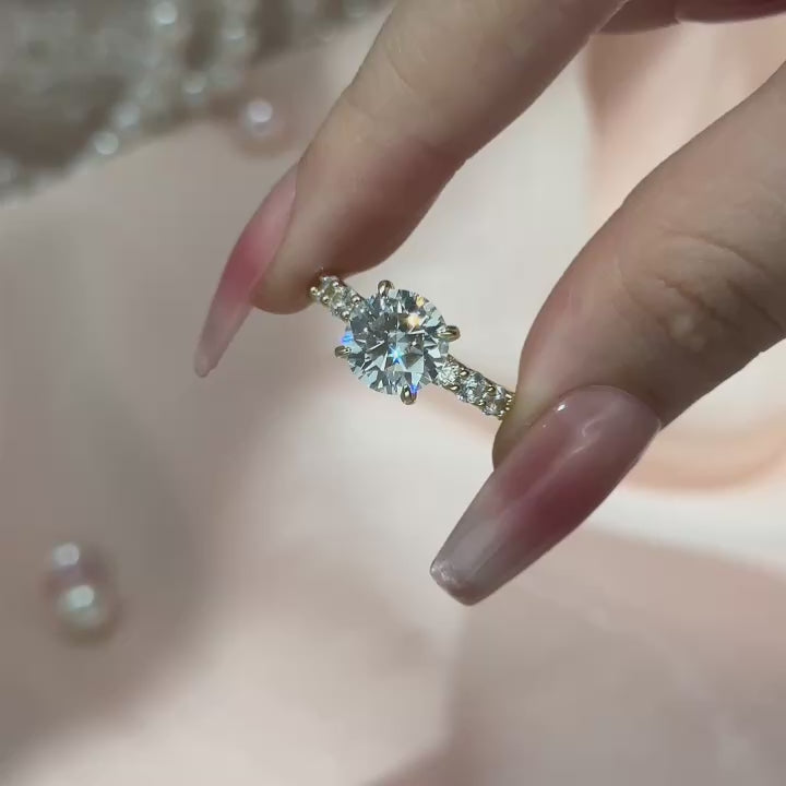 Rodiffy Moissanite 2.0Ct~4.0 Ct Round Yellow Gold Engagement Ring