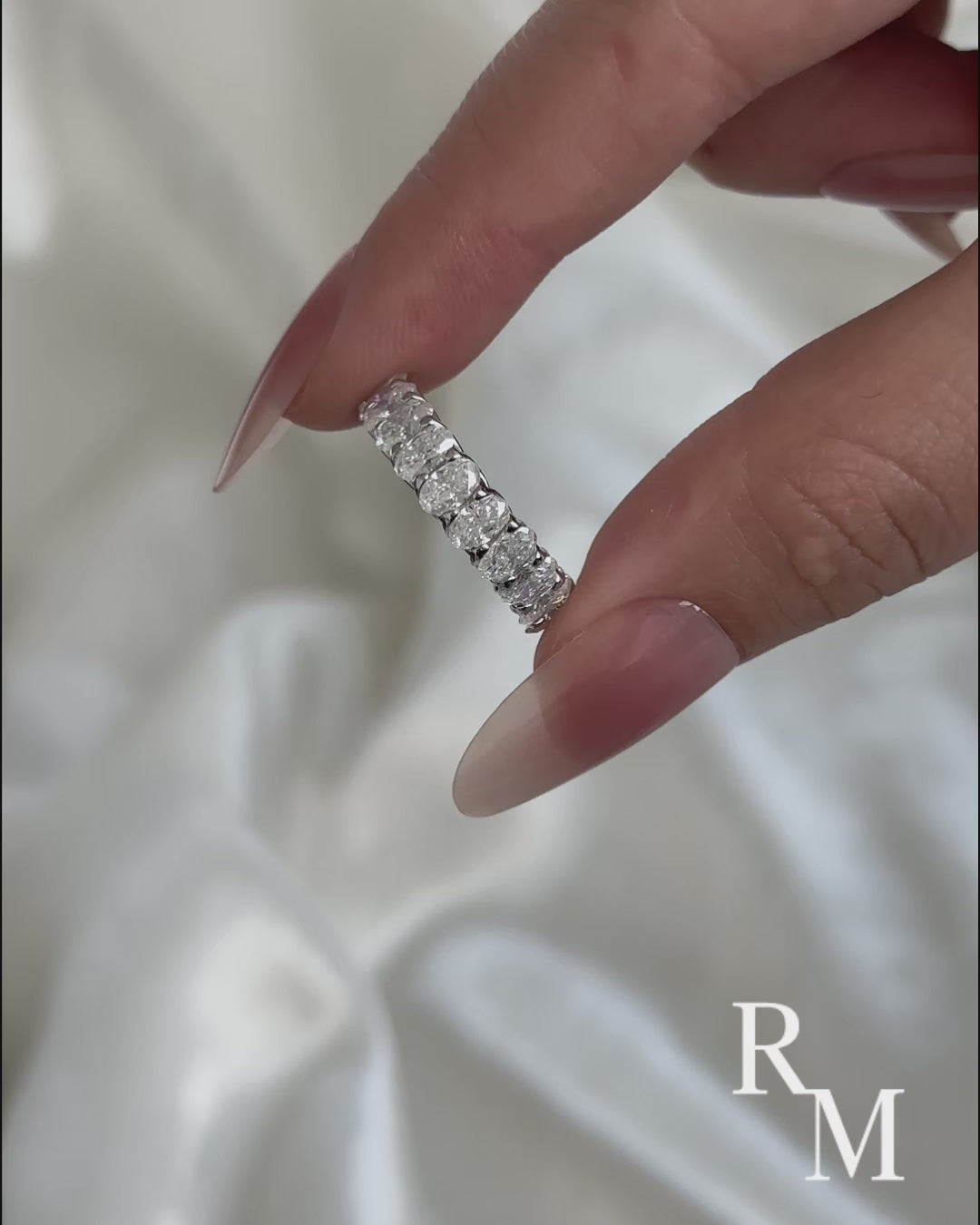 Rodiffy Moissanite 3.0 Ct Oval Cut Half White Gold Wedding Band