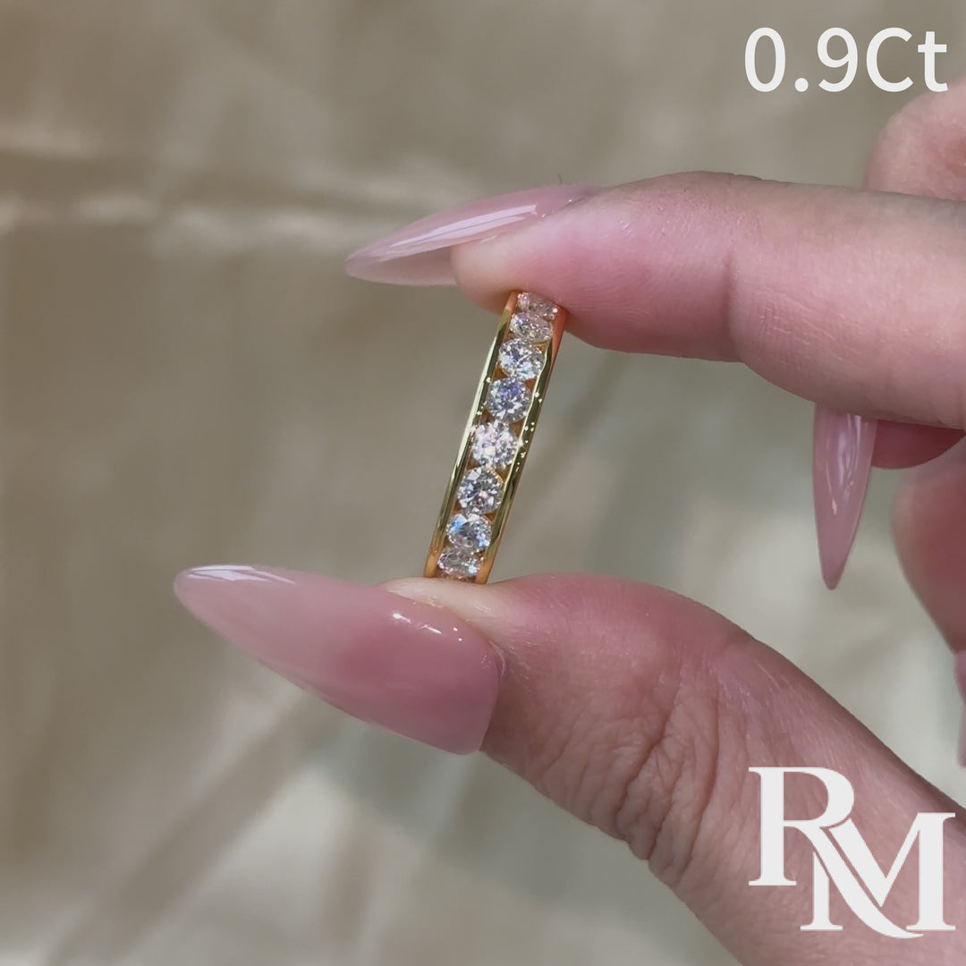 Moissanite 0.9Ct Channel Setting Round Cut Half Eternity Band