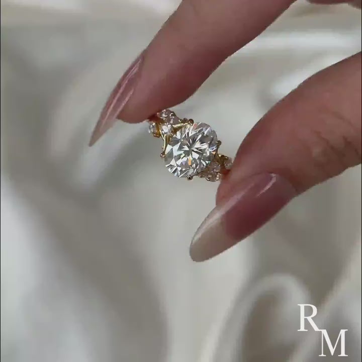 Vintage Moissanite 3.0Ct Oval Cut Side Stone Twist Engagement Ring In Sterling Silver