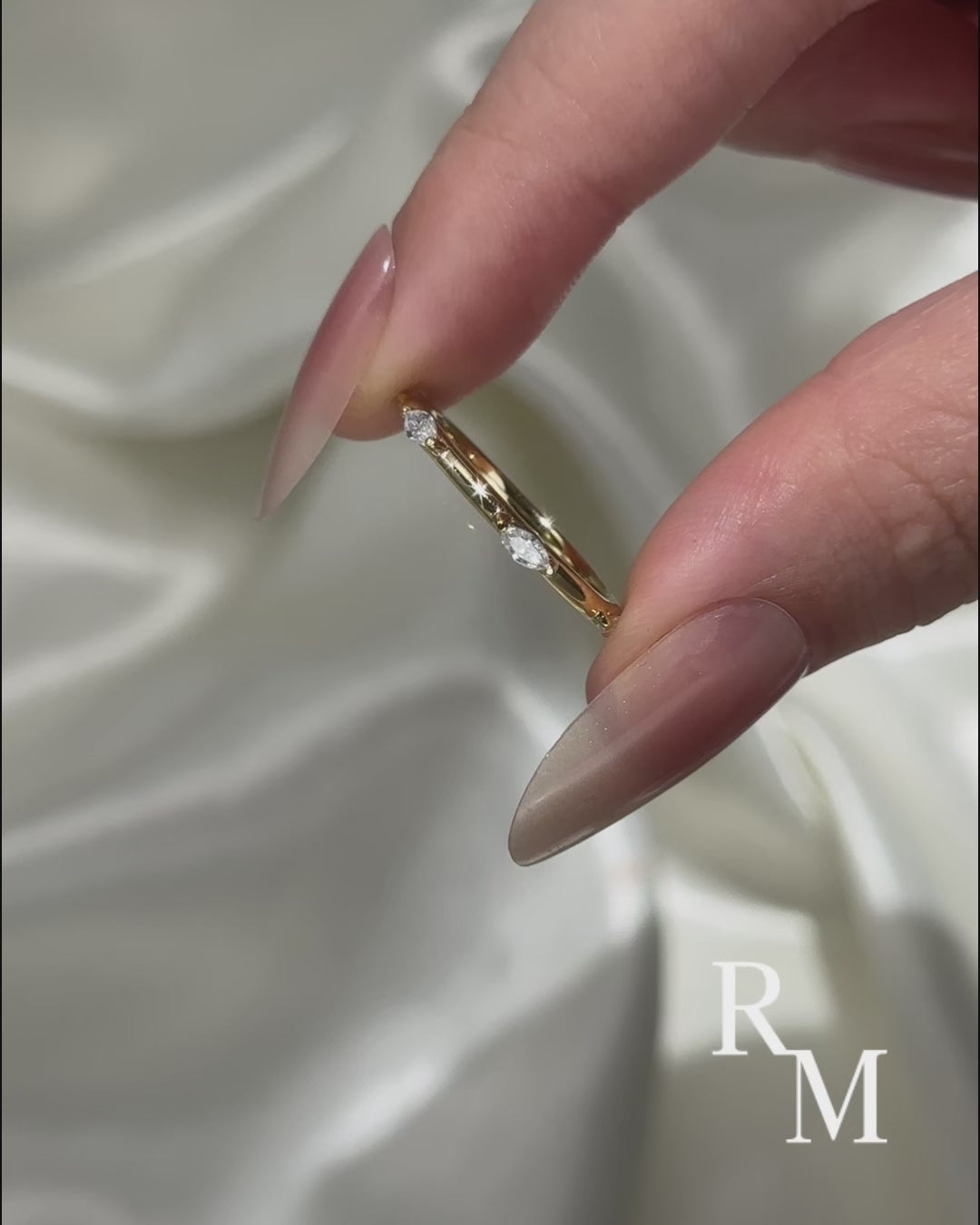 Moissanite Yellow Gold Marquise Cut Wedding Band
