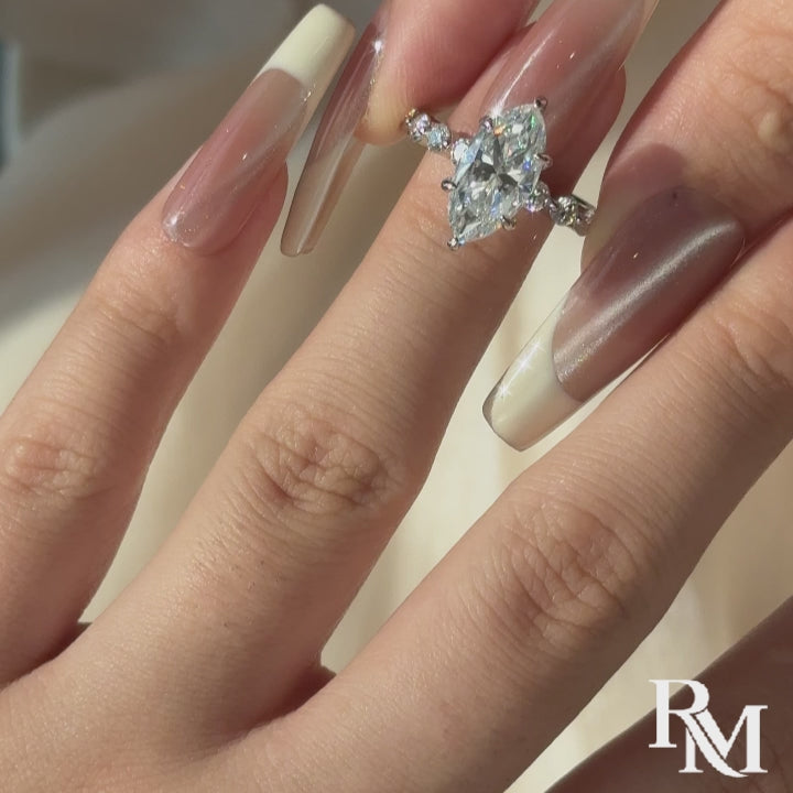 S925 Moissanite 3.0Ct Marquise Cut Side Stone Promise Ring Everyday Wearable Ring