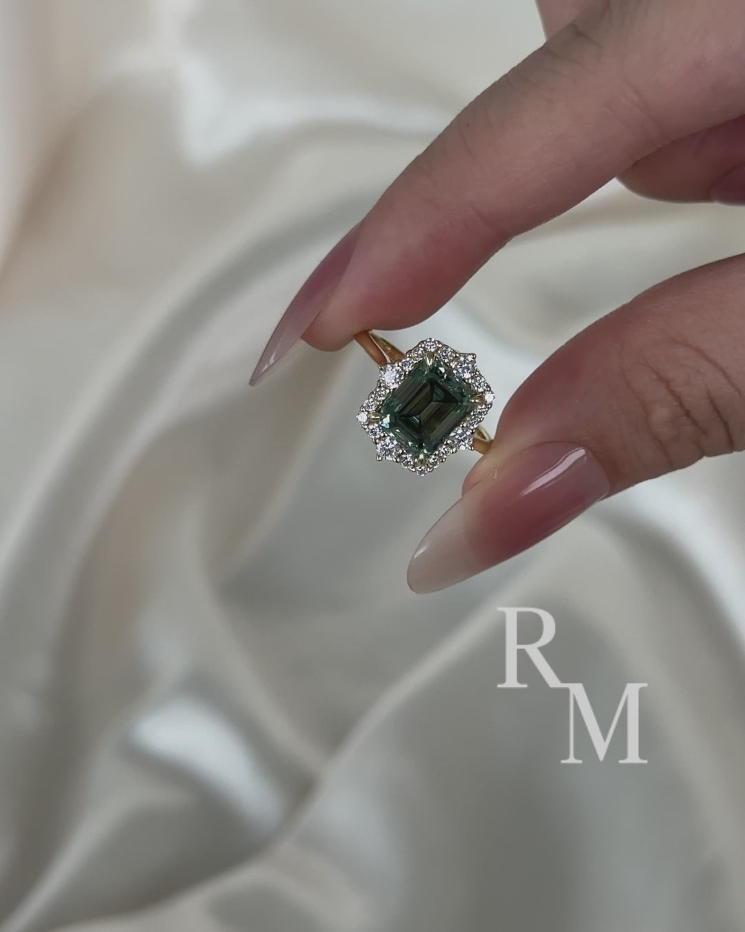 Moissanite 3.0Ct Yellow Gold Halo Emerald Stone Emerald Cut Engagement Ring