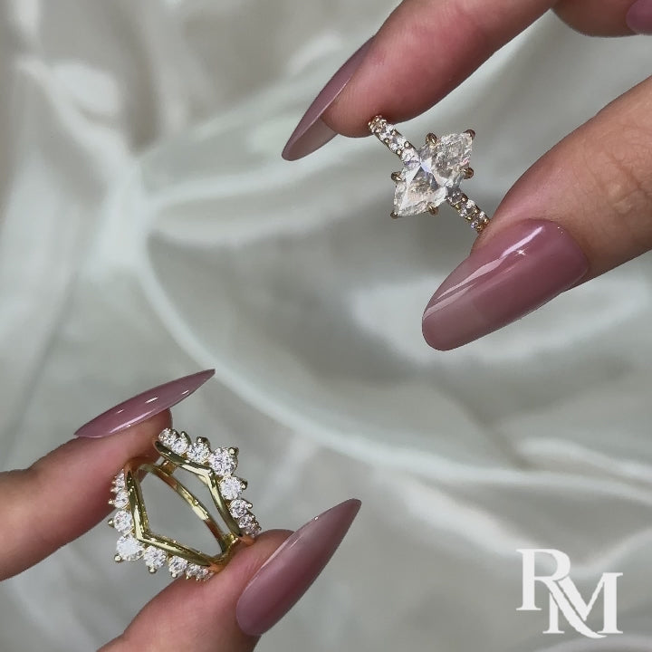 S925 Moissanite 3.0CT Marquise Cut Enhancer Ring With 1.7Ct Band In 18K Yellow Gold Plated Sterling Silver