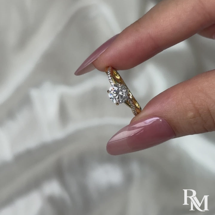 Rodiffy Moissanite 1.0Ct/1.2Ct/2.0 Ct Twist Yellow Gold Pave Promise Bridal Ring