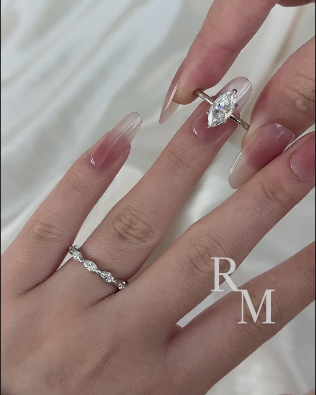 Moissanite 3.0Ct Marquise Cut Pave Three-Sided Band Bridal Ring Set