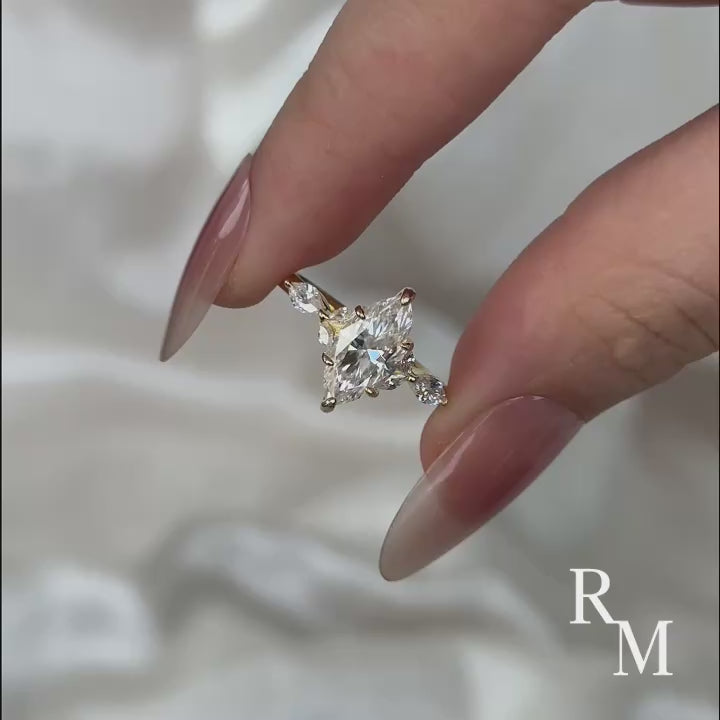 Moissanite 2.0 Ct Marquise Cut Side Stone Yellow Gold Engagement Ring