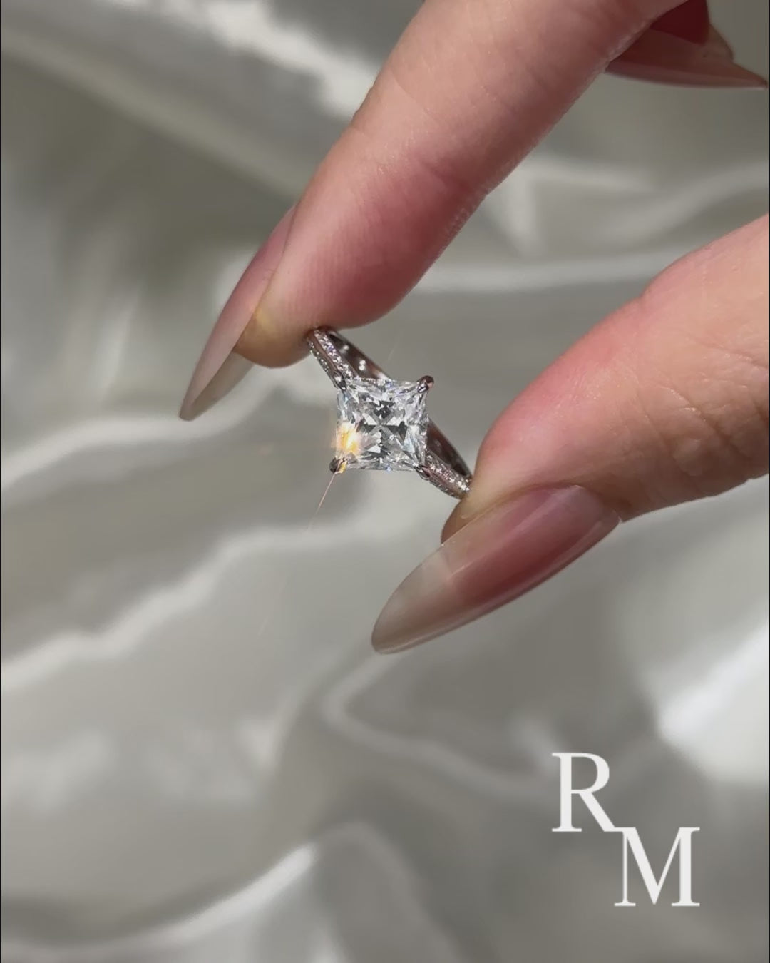 Moissanite Square 2.0Ct Princess Cut White Gold Triple Band Engagement Ring