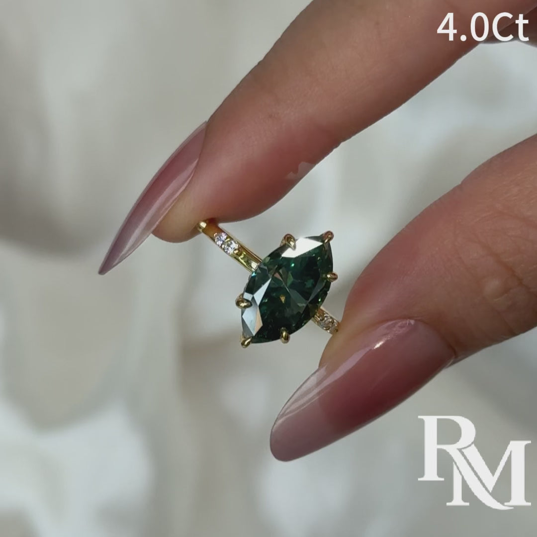 S925 Moissanite 4.0Ct Marquise Cut Green Self-Love Ring For Everyday Wear