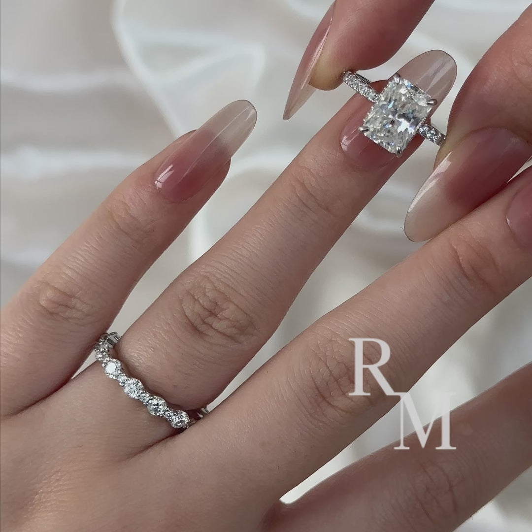 Rodiffy Moissanite 3.5Ct Radiant Cut Engagement Ring With Round Cut Wedding Band Wedding Ring Set