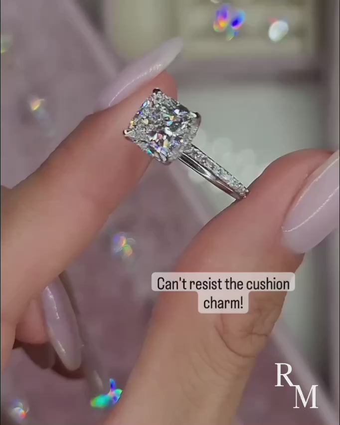 Rodiffy Moissanite 2.0Ct -2.5Ct Square Cushion Promise Bridal Ring