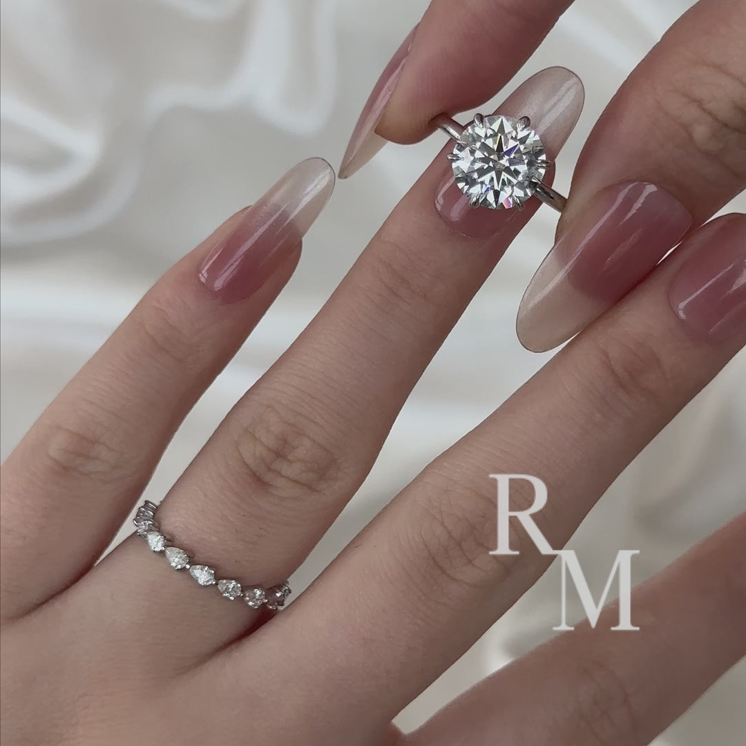 2PC Moissanite 4.0Ct Round Cut /Pear Cut Engagement Ring With Pear Cut Wedding Band Wedding Ring Set