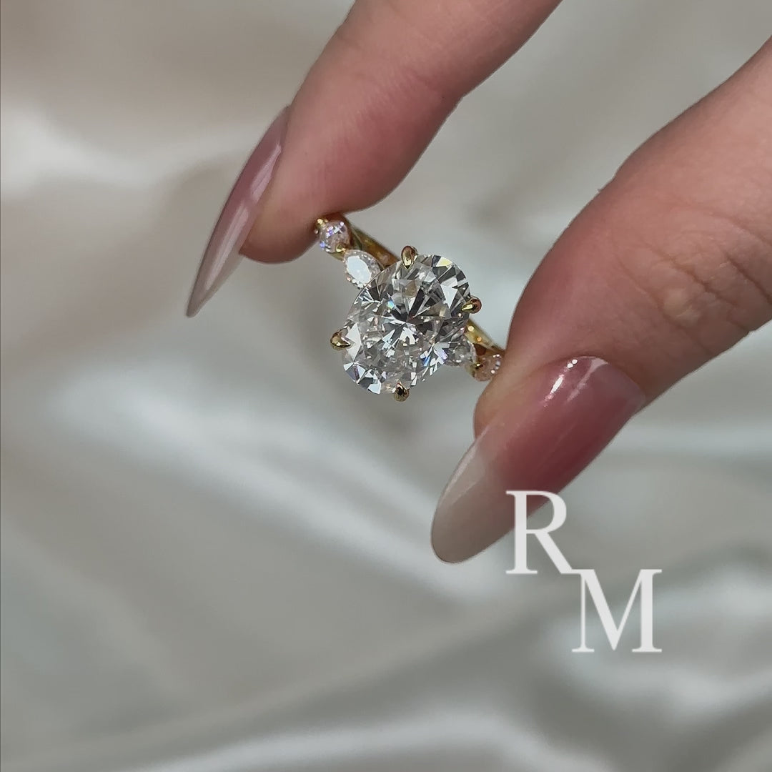 Moissanite 5.5Ct Oval Cut with 1.5Ct Side Stone Marquise Cut Engagement Ring in S925 Sterling Silver
