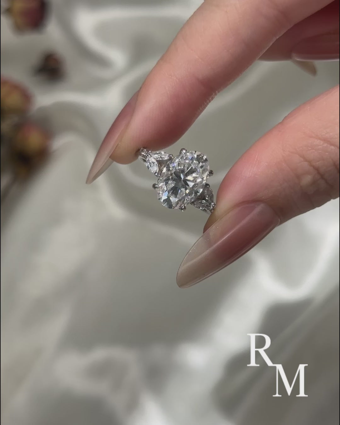 Rodiffy Moissanite 4.0 Ct Oval and Angled Marquise Five Stone White Gold Engagement Ring