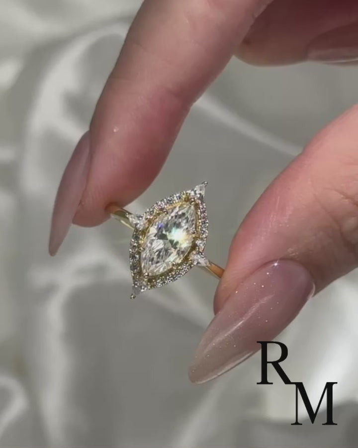 Vintage Moissanite 2.0Ct Marquise Cut Halo Engagement Ring Travel Ring For Her