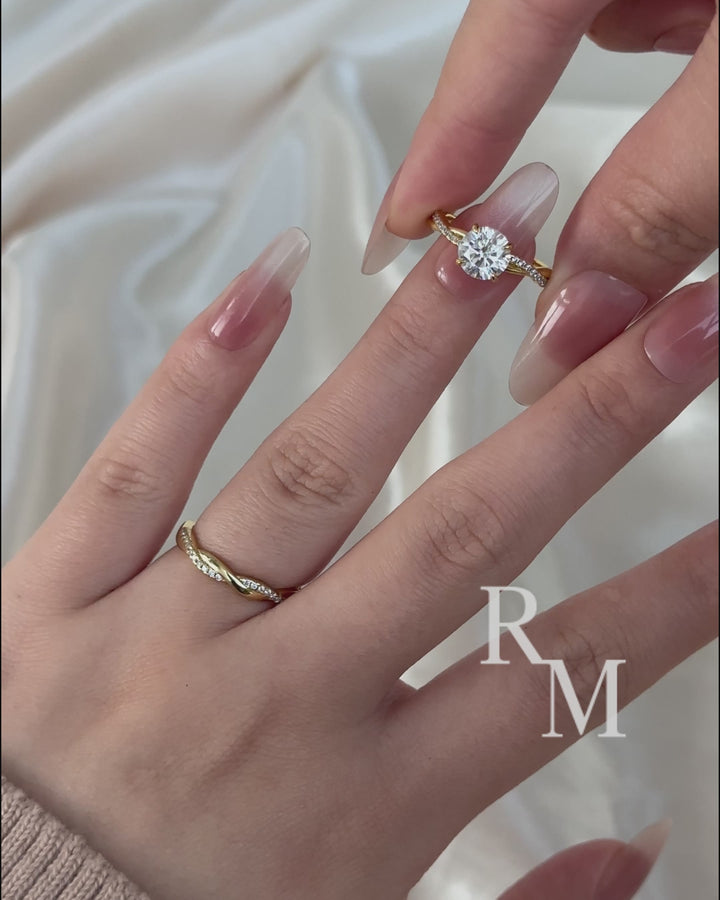 Rodiffy Moissanite 1.2 Ct/2.0 Ct Twist Yellow Gold Pave Wedding Ring Set