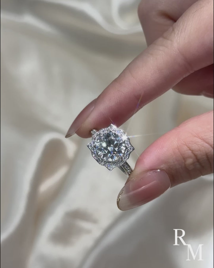 Rodiffy Moissanite 3.0Ct Halo Round White Gold Engagement Ring