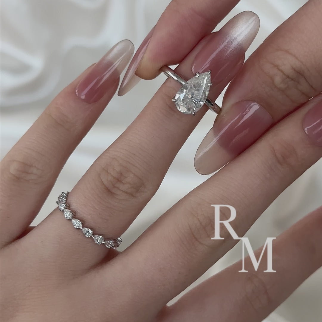 Rodiffy 2PC Moissanite 4.0Ct Pear Cut Engagement Ring With Pear Cut Wedding Band Wedding Ring Set