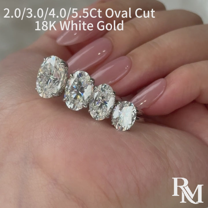 S925 Moissanite 2.0 Ct ～5.5 Ct Oval Cut Yellow Gold/White Gold Promise Ring For Women