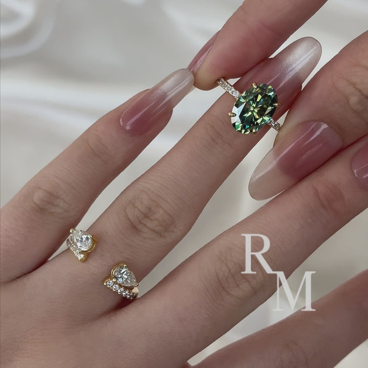 Rodiffy Moissanite 4.0Ct Oval Cut Yellow Gold Wedding Ring with Open Pear Cut Enhancer Ring