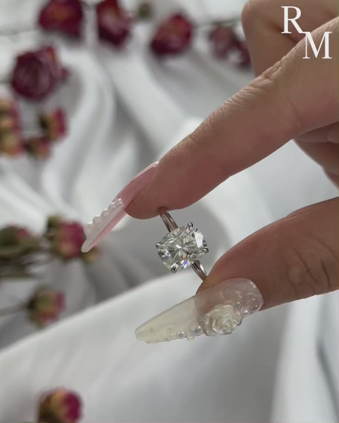 Moissanite Solitaire 4.0 Ct Cushion Cut White Gold Engagement Ring