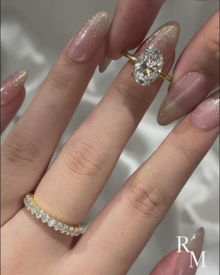 Moissanite 4.0 Ct Oval Cut Yellow Gold Engagement Ring with Oval Cut Eternity Ring