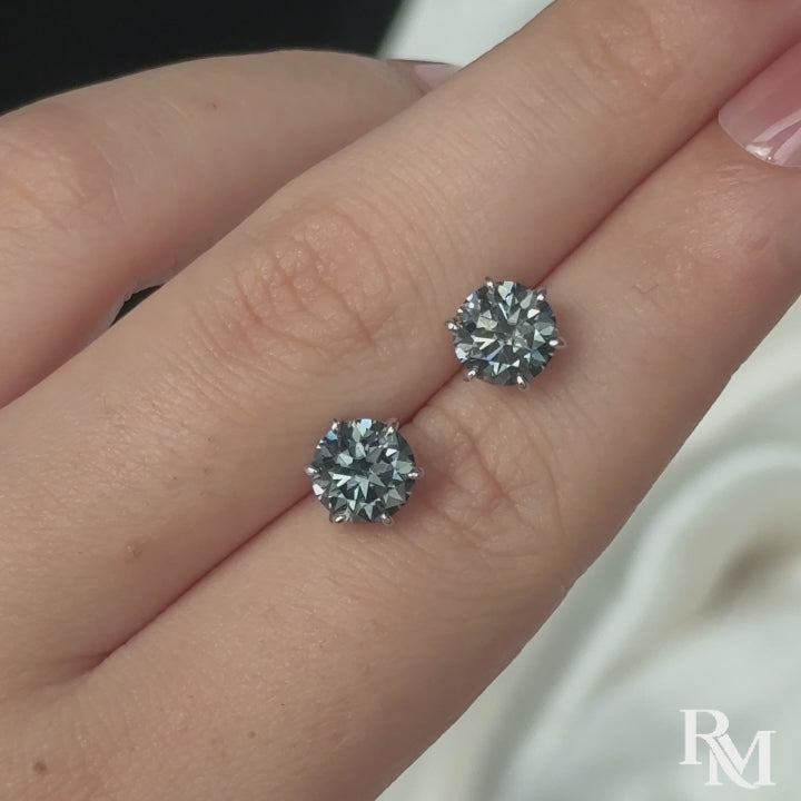 S925 Moissanite 1.2*2 Round Cut Grey Classic Stud Earrings For Daily Wear
