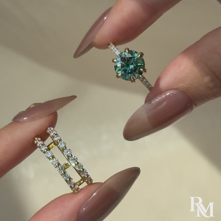 S925 Moissanite 2.0Ct~3.0Ct Radiant Cut/Round Cut Green Hidden Halo Vintage Enhancer Ring Sets