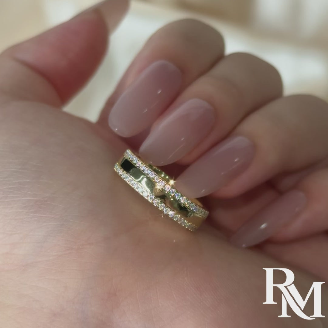 Moissanite Double‑Row Pavé Eternity Round Cut 0.67Ct Wide Stacking Nickel‑Free Statement Ring