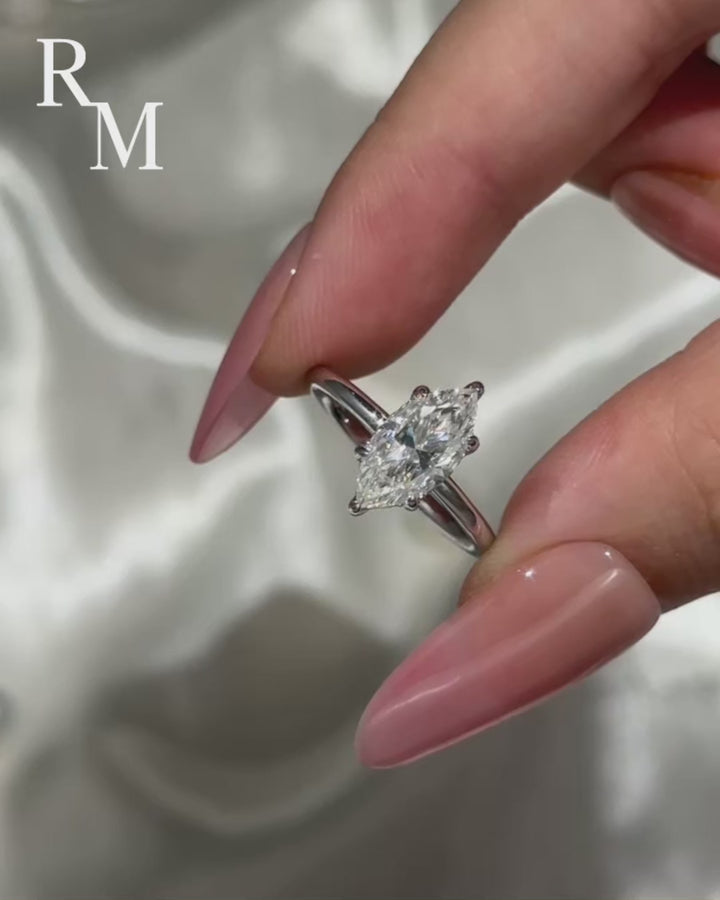 Moissanite 1.0 Ct/2.0 Ct/3.0Ct Marquise Cut Solitaire White Gold Promise Ring For Women