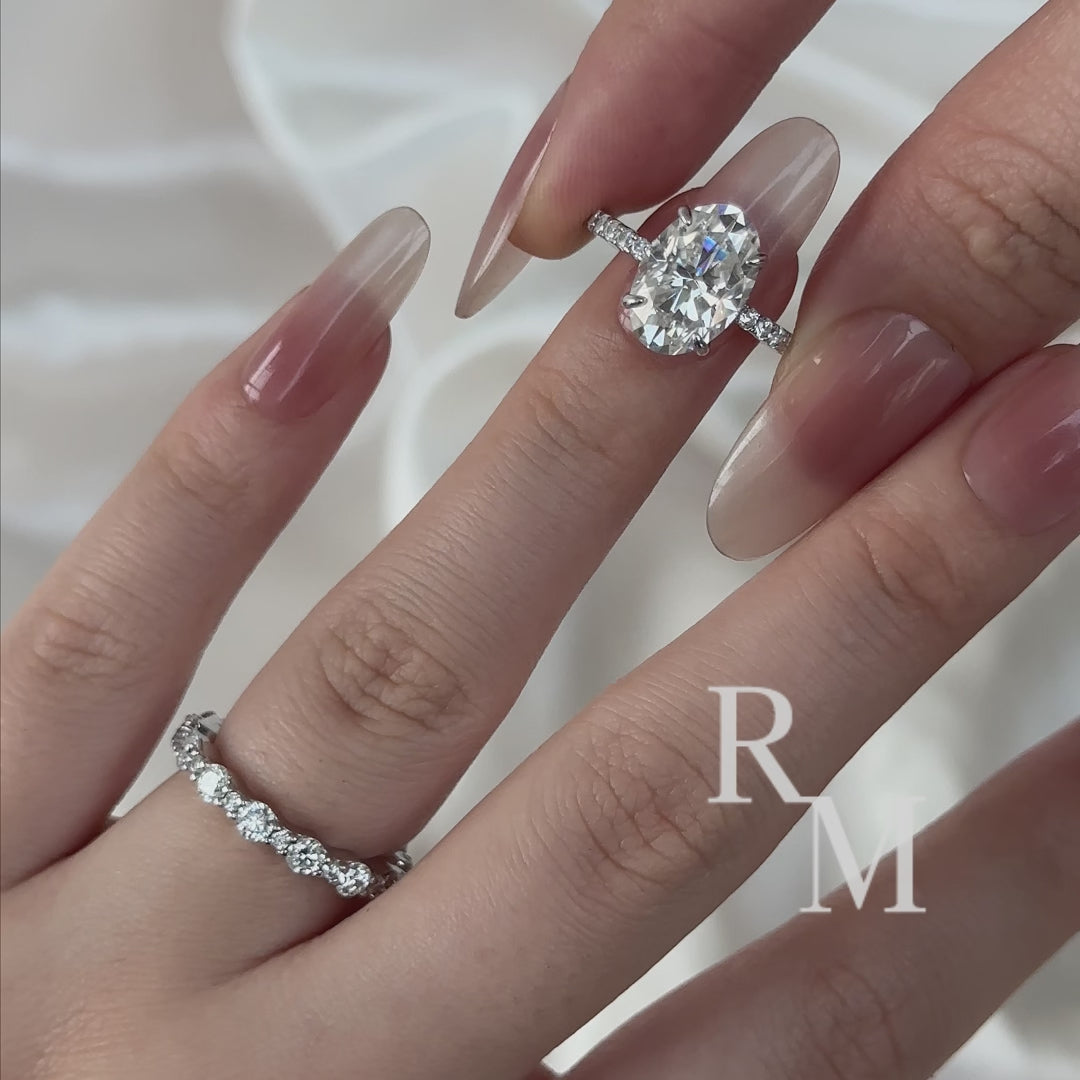 Rodiffy Moissanite 4.0Ct Oval Cut Engagement Ring With Round Cut Wedding Band Wedding Ring Set
