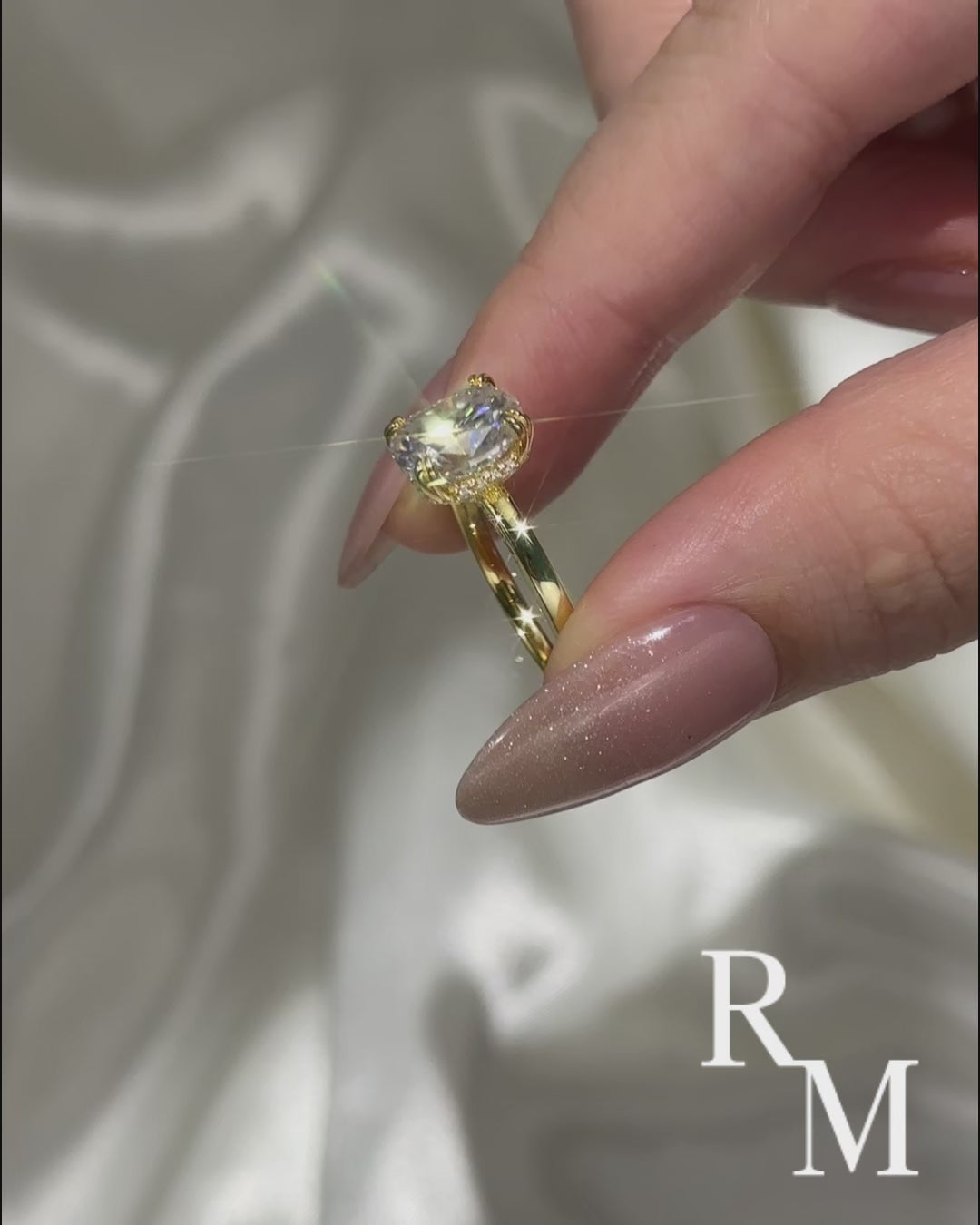 Moissanite 3.0 Ct Cushion Cut Solitaire Double Prongs Yellow Gold Promise Ring For Women