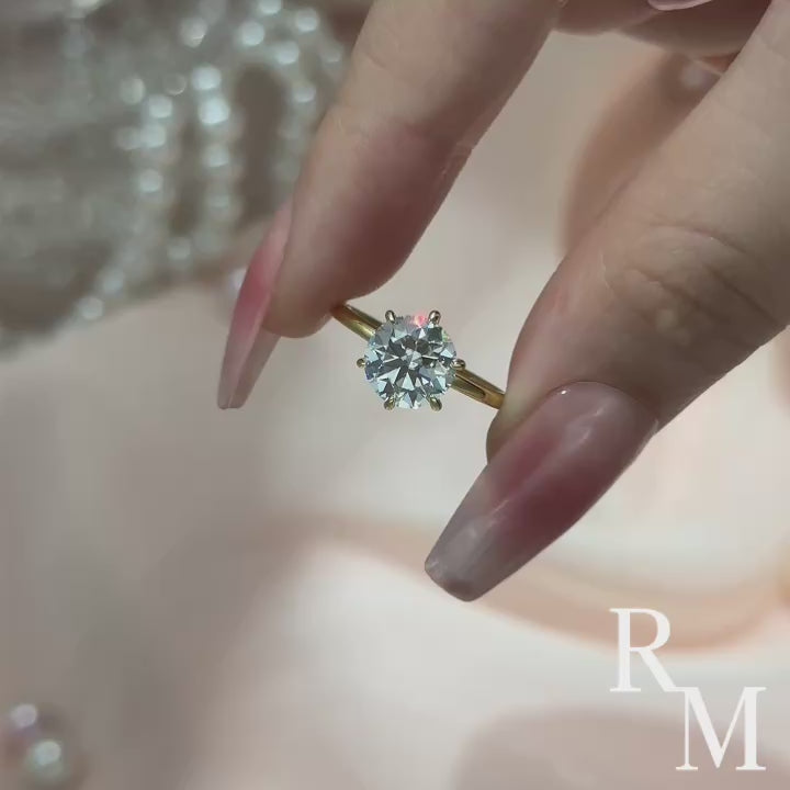 S925 Moissanite 2.0 Ct Round Cut 6 Prong Yellow Gold/White Gold/Rose Gold Engagement Ring