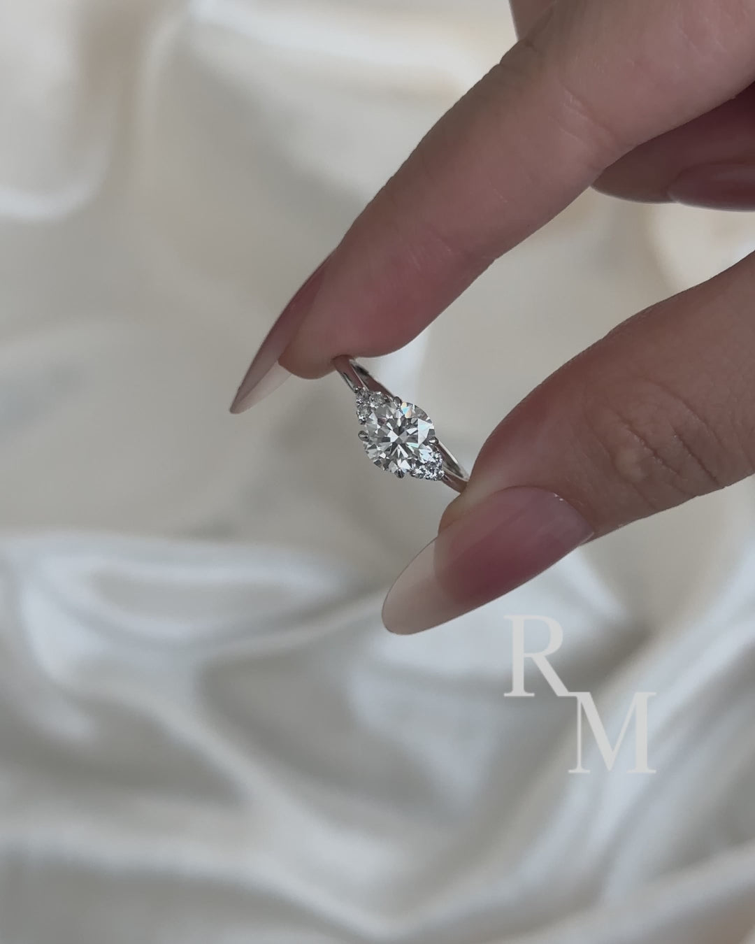 1.2 Ct Round Cut White Gold Triple Moissanite Diamond Engagement Ring