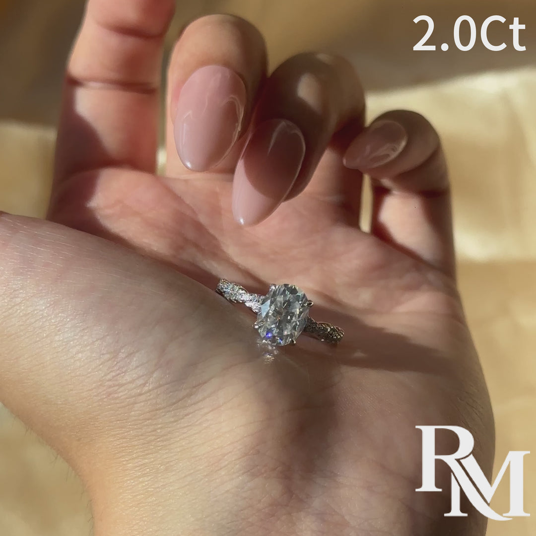 Moissanite Twist 2.0Ct Oval Cut Engagement Ring With Sparkling Pave Details