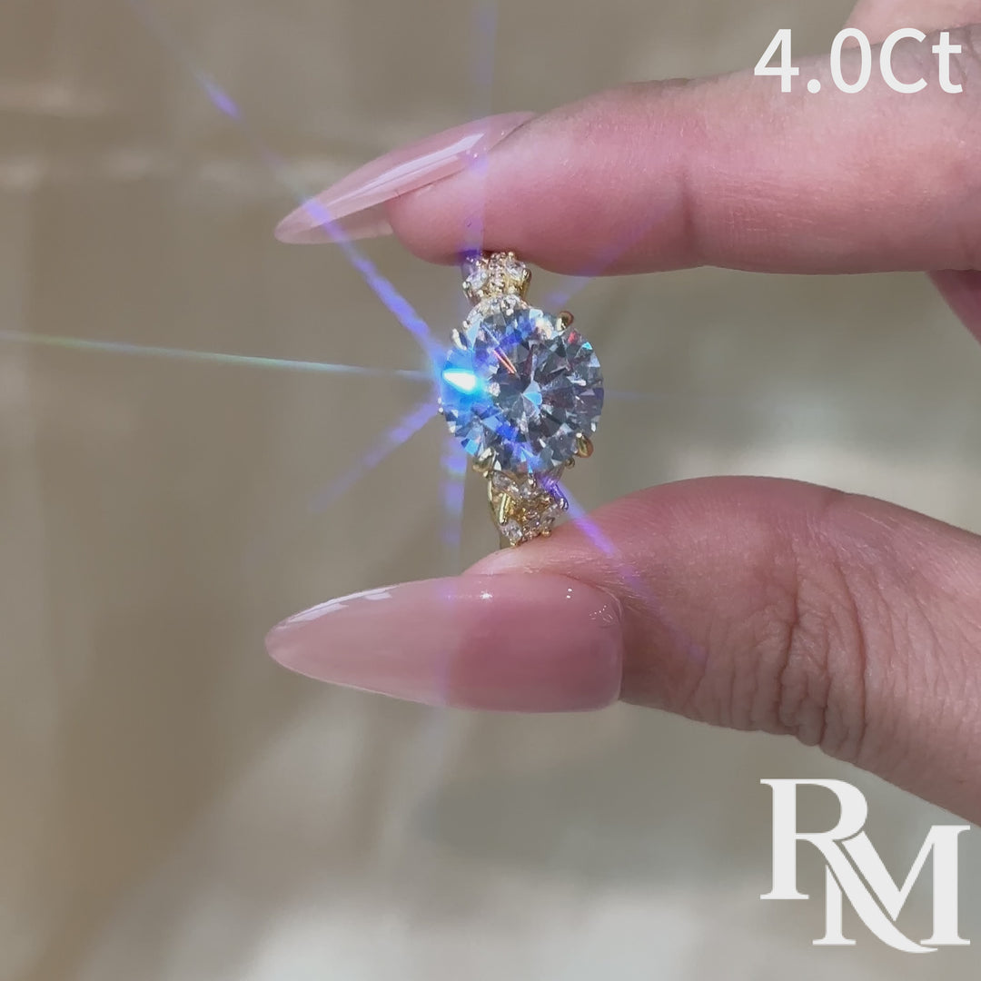 Moissanite 4.0Ct Round Cut Vintage Nature-Inspired Anniversary Ring