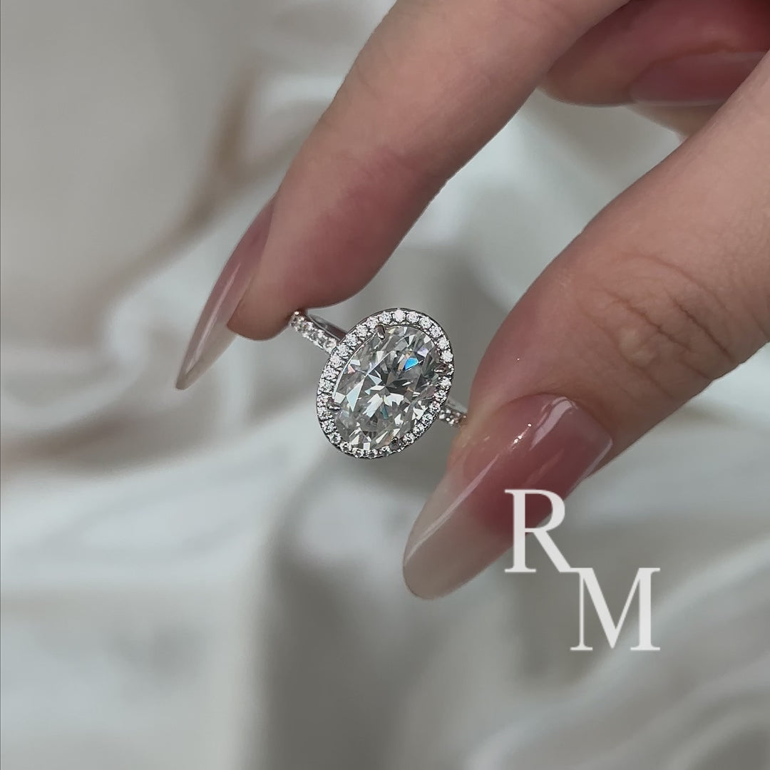 Rodiffy Moissanite 4.0 Ct Oval Cut Halo White Gold Engagement Ring